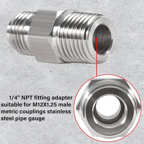 محول تركيب 1/4 بوصة NPT، 1/4 بوصة ذكر NPT إلى M12 x 1.25، متوافق مع قياس أنابيب الفولاذ المقاوم للصدأ M12X1.25 ذكر متري in Kuwait