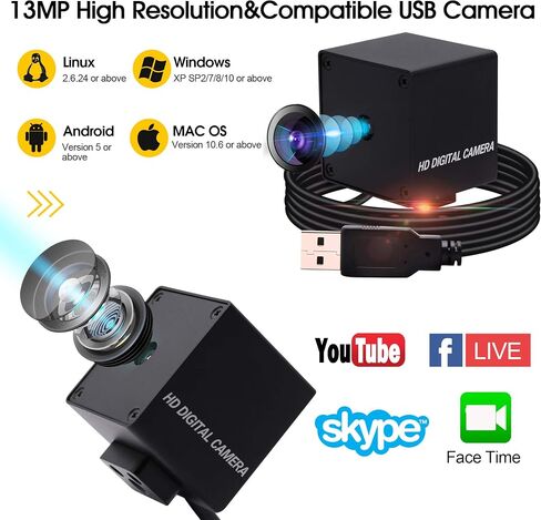 وحدة كاميرا USB 13 ميجابكسل مع ميكروفون ضبط تلقائي للصورة ولوحة كاميرا ويب للصوت والفيديو للكمبيوتر Mini UVC USB2.0 كاميرا الكمبيوتر الصناعية المدمجة USB مع كاميرا IMX214 Lightburn للكمبيوتر المحمول Jetson Nano in Kuwait