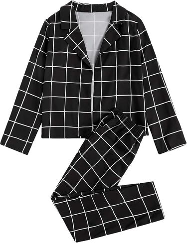 Milumia Girl's 2 Piece Outfits Plaid Open Front Long Sleeve Blazer Jacket and Pants Set in Saudi Arabia