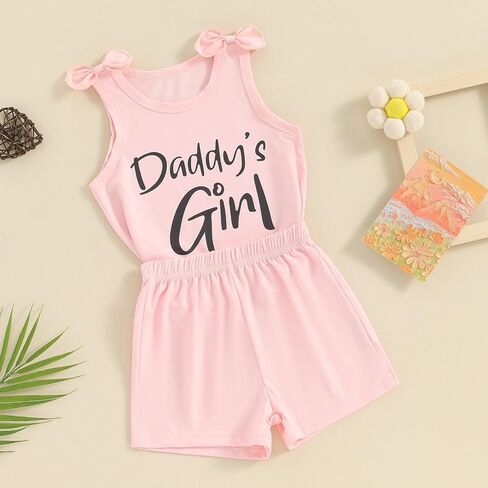 طفل فتاة صغيرة ملابس الصيف أكمام Daddys فتاة رسالة تانك القمم مجموعة السراويل 2 قطعة ملابس الاطفال غير رسمية in Saudi Arabia