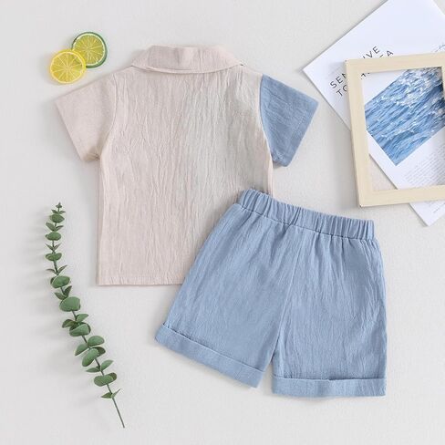 Toddler Baby Boy Summer Outfit Short Sleeve Contrast Color Shirt Top and Casual Shorts Set Cute Infant Clothes in Saudi Arabia