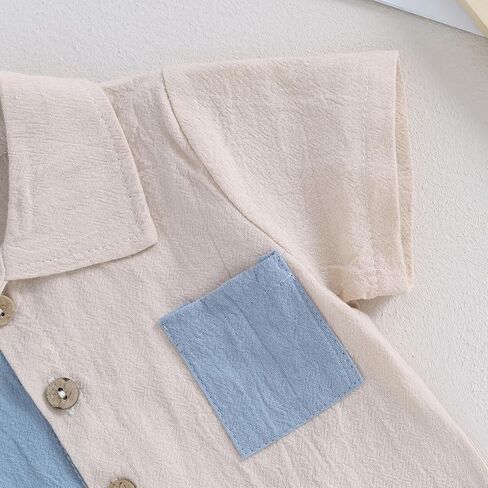 Toddler Baby Boy Summer Outfit Short Sleeve Contrast Color Shirt Top and Casual Shorts Set Cute Infant Clothes in Saudi Arabia