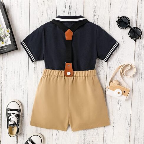PATPAT Toddler Baby Boy Outfits Short Sleeve Gentleman Casual Suit Bowtie Plaid Sets in Saudi Arabia