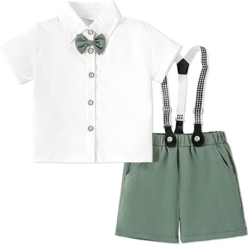 PATPAT Toddler Baby Boy Outfits Short Sleeve Gentleman Casual Suit Bowtie Plaid Sets in Saudi Arabia