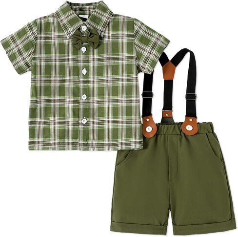 PATPAT Toddler Baby Boy Outfits Short Sleeve Gentleman Casual Suit Bowtie Plaid Sets in Saudi Arabia