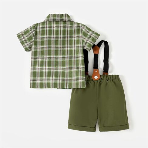 PATPAT Toddler Baby Boy Outfits Short Sleeve Gentleman Casual Suit Bowtie Plaid Sets in Saudi Arabia