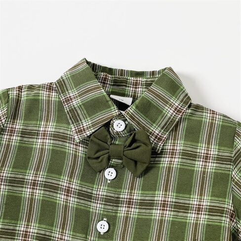 PATPAT Toddler Baby Boy Outfits Short Sleeve Gentleman Casual Suit Bowtie Plaid Sets in Saudi Arabia