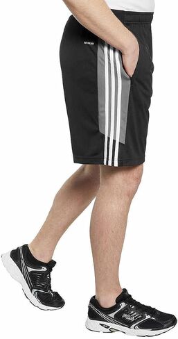 شورت أديداس رجالي 3 خطوط مع جيوب بسحاب (أسود/أبيض، X-Large) in Saudi Arabia