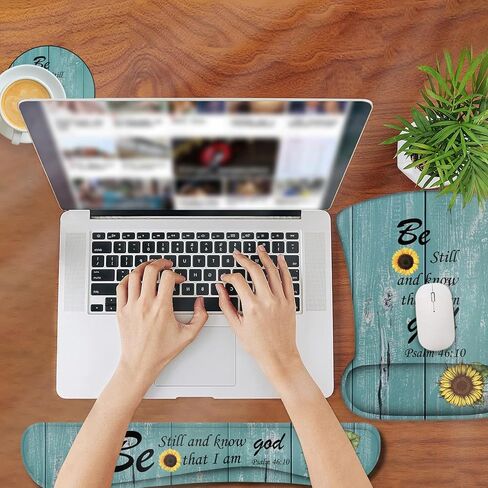 Ergonomic Mouse Pad, Mouse Wrist Rest Pad + Keyboard Wrist Rest Pad + Coaster, Made of Memory Foam, Easy to Use and Relieve Wrist Pain, Computer, Games, Office, Home - Leopard Print in Kuwait