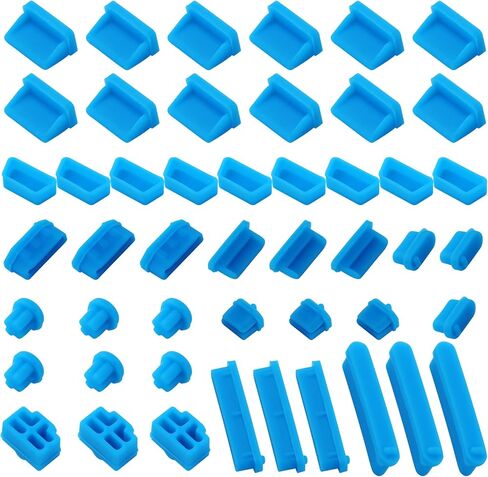 48pcs USB Port Plug Covers Set, Silicone USB Anti Dust Cap Protector Charging Port Cover Kit for Phones Computers Charging Interface Type-C SD HDML RJ45 VGA miniDP SUB Audio, Blue in Saudi Arabia