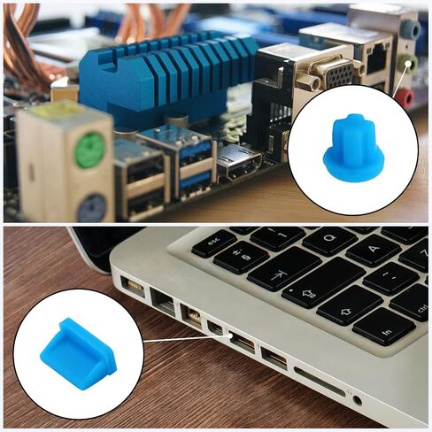 48pcs USB Port Plug Covers Set, Silicone USB Anti Dust Cap Protector Charging Port Cover Kit for Phones Computers Charging Interface Type-C SD HDML RJ45 VGA miniDP SUB Audio, Blue in Saudi Arabia