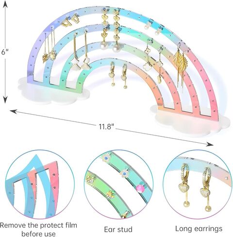 Acrylic Earring Stand Organizer, Exquisite Double-Sided Acrylic Earring Organizer Jewelry Rack Display, Iridescent Ear Studs Jewelry Show Rack Stand Organizer Holder (Iridescent) in Saudi Arabia