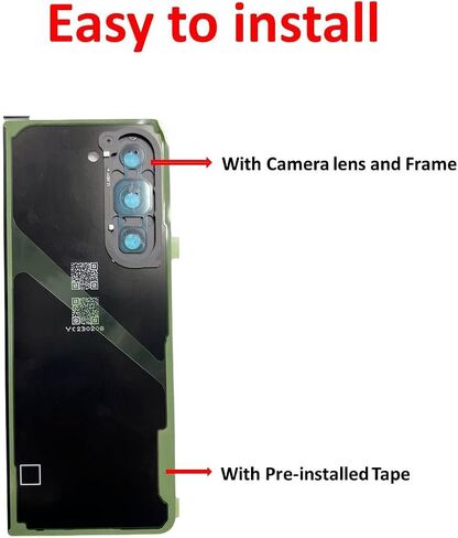 Z Fold 5 Back Glass Replacement for Samsung Galaxy Z Fold 5 Back Cover Glass with Pre-Installed Tape and Camera Lens +Rear Protective Film +Tools (Black) in Saudi Arabia