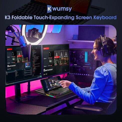 شاشة Kwumsy المحمولة، لوحة مفاتيح ميكانيكية متعددة الوظائف مع شاشة لمس 12.6 بوصة مدمجة، توسيع USB مدمج 71 مفتاح RGB LED بإضاءة خلفية N-Key لنظام التشغيل Windows Mac Android (K2) in Kuwait