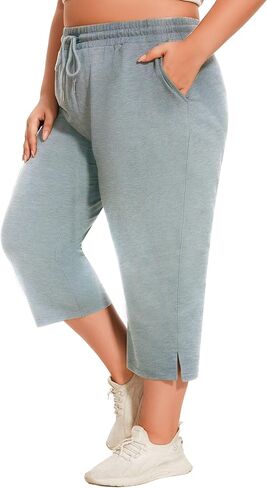 سراويل كابري بمقاس كبير للنساء سراويل كابري فضفاضة واسعة الساق سراويل يوجا مقصوصة للتمرين مع جيوب in Kuwait