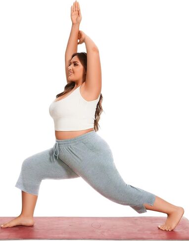 سراويل كابري بمقاس كبير للنساء سراويل كابري فضفاضة واسعة الساق سراويل يوجا مقصوصة للتمرين مع جيوب in Kuwait