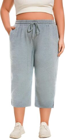 سراويل كابري بمقاس كبير للنساء سراويل كابري فضفاضة واسعة الساق سراويل يوجا مقصوصة للتمرين مع جيوب in Kuwait