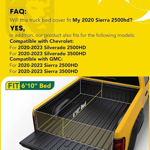 YHTAUTO غطاء سرير شاحنة صلب رباعي الطي مع وظيفة قفل تلقائي متوافقة مع 2020-2023 Chevy Silverado & GMC Sierra 2500HD 3500HD، 6'10 بوصة (82.2 بوصة) سرير جانبي in Kuwait
