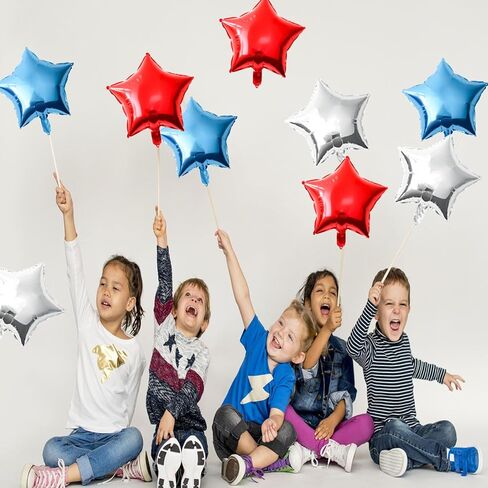 12PCS Bule Black Silver Star Balloons, 18 Inch Star Balloons Foil Mylar Star Balloons for Bule Black Silver Star Birthday Graduation Wedding Party Decorations in Saudi Arabia