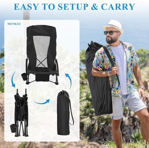 4 Pack Beach Chair for Adult High Back Low Beach Chair Bulk Portable Folding Camping Chairs Lightweight Sand Chairs with Cup Holder Carry Bag for Outdoor Camping Beach Sand Concert in Saudi Arabia