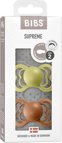 BIBS Supreme Baby Pacifier 2-Pack | Made in Denmark | BPA Free Dummy Soother, Symmetrical Nipple. Natural Rubber Latex, Size 2 (6-18 Months), Meadow/Earth in Saudi Arabia
