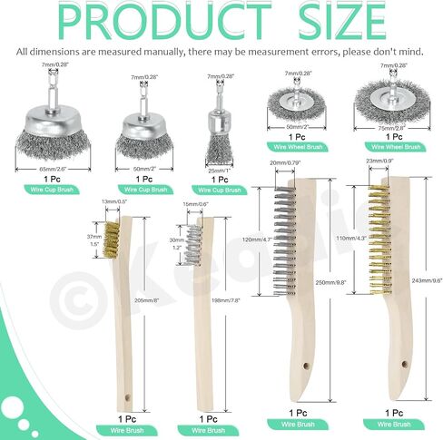 Keadic 9Pcs Wire Brush Set, Wire Wheel Brush Cup Drill Attachment with 1/4 Inch Hex Shank, Large & Small Stainless Steel/Brass Bristles with Curved Handle for Stripping, Welding, Cleaning Rust in Saudi Arabia