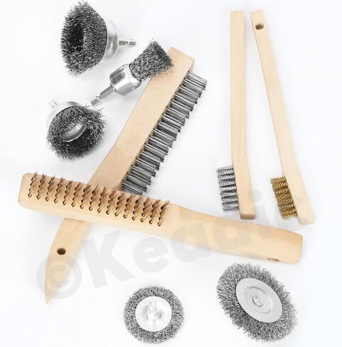 Keadic 9Pcs Wire Brush Set, Wire Wheel Brush Cup Drill Attachment with 1/4 Inch Hex Shank, Large & Small Stainless Steel/Brass Bristles with Curved Handle for Stripping, Welding, Cleaning Rust in Saudi Arabia
