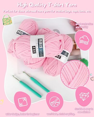 Katech 4x100g T-Shirt Yarn Pink for Crocheting, 130yd Elastic Fabric Crochet Yarn Kit for Knitting, Spaghetti Yarn Thick Yarn for Hand DIY Bag & Basket Cushion Crocheting Projects, Home Decor in Kuwait