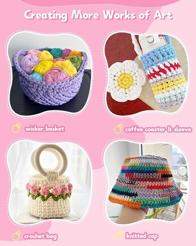 Katech 4x100g T-Shirt Yarn Pink for Crocheting, 130yd Elastic Fabric Crochet Yarn Kit for Knitting, Spaghetti Yarn Thick Yarn for Hand DIY Bag & Basket Cushion Crocheting Projects, Home Decor in Kuwait