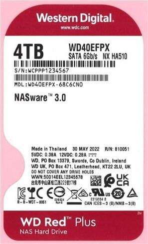 محرك الأقراص الصلبة الداخلي ويسترن ديجيتال 4 تيرابايت WD Red Plus NAS - 5400 دورة في الدقيقة، SATA 6 جيجابايت/ثانية، CMR، ذاكرة تخزين مؤقت 256 ميجابايت، 3.5 بوصة -WD40EFPX (متجدد) in Saudi Arabia