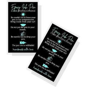 Epoxy Pen Care Card , 50 Pack 2x3.5 inches Business Sized Card , For Handmade Epoxy Resin Gel Pen Crafters , Epoxy Pen Supplies,black, teal, white