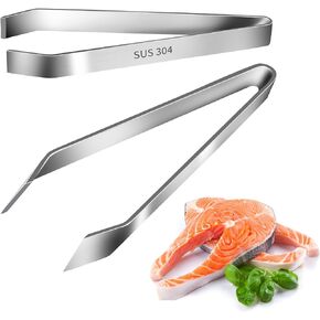 Fish Bone Tweezers, 2PCS Heavy-Duty Stainless Steel Kitchen Tweezers, Flat and Slant Pliers Remover Tool, Dishwasher Safe (4.6" and 4.7")