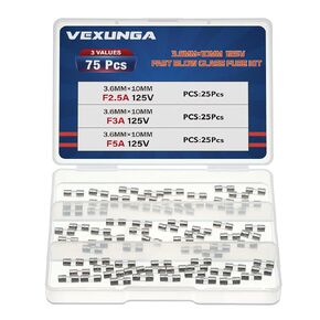 3 Values 75 Pcs 2.5A 3A 5A 125V 3.6x10mm Christmas Light Fuses Kit 2.5 3 5 Amp 125 Volt Xmas String Lights Mini Glass Fuse Max Replacement for C7 C9 Bulb Fan Plug
