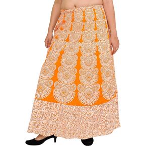 Wrap-Around Long Skirt with Block-Print in Pastel Colors - Pure Cotton