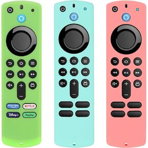 Pinowu Firestick Remote Covers (3pcs) Compatible with Alexa Voice Remote (3rd Gen) with Fire TV Stick 4K/ 4K Max, Silicone Cases with Lanyard (Glow Green & Blue & Red)