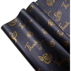 HolyMaji 50 Sheets Gold Thank You Tissue Paper 20 x 28" Black Gold Tissue Paper for Gift Bags Bulk Wrapping for Graduation Birthday Party Favor Decor Wedding Valentine's Day Baby Shower