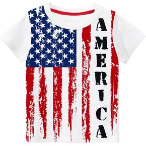 Toddler Boys Girls 4th of July T-Shirt Kids American Flag Tees Patriotic Short Sleeve Shirts Tops 2-7 Years