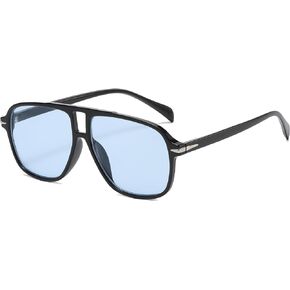 Long Keeper Vintage Pilot Square Sunglasses for Women Men Trendy Retro 70s Double Bridge Sun Glasses Plastic Frame