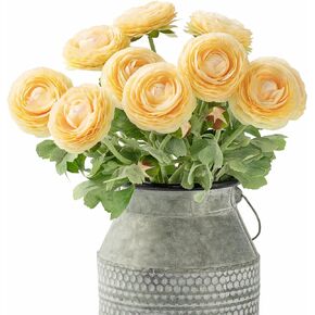 Artificial Ranunculus Flowers with Real Touch Stem, Silk Ranunculus Flowers (Champagne, 10pcs)