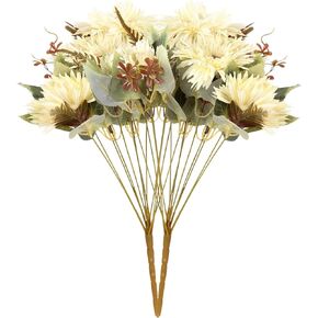 AMEHO Beige Fall Artificial Flowers Fake Gerbera Daisies Flowers Silk Faux Flowers 2 Bouquets Artificial Flowers for Grave