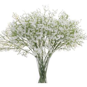 12PCS Long Stem Artificial Baby Breath Flowers Fake Real Touch Gypsophila for Hotel Home Office Kitchen Bathroom Garden Wedding Party DIY Decor,White