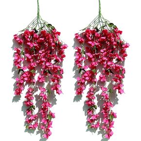 49 Inch Artificial Bougainvillea Silk Vines Faux Hanging Flowers for Home Decor Garden Display Wedding Decoration Indoor Floral Accents (Fuchsia - Pack of 2)
