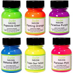 Angelus Neon Acrylic Paint Starter Kit, 6 Pack for Shoes, Boots, Bags, Furniture, Shirts, & More