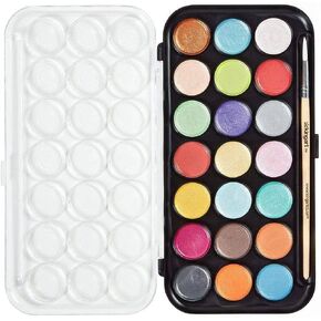 KINGART Watercolor Pan Set, Pearlescent Colors, 21 Unique Shades & Paint Brush