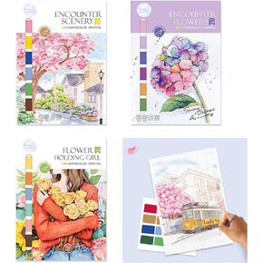 Drive Travel DIY Watercolor Kit 3 Themes12 Watercolor Paintings for Relaxation Watercolor Painting Set Art Craft Presentfor Kids Teens and Adults Beginners 12.4 * 8.8''
