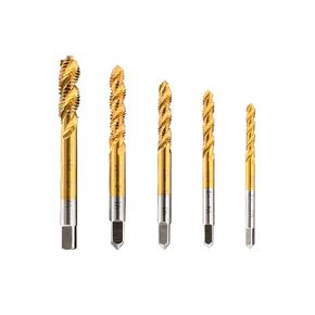 5 Pcs M3 M4 M5 M6 M8 Titanium Coated HSS Spiral Drill Flute Metric Taps Set