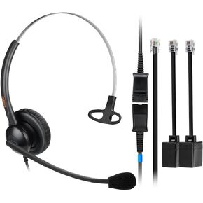 One Ear Wired Office Headset | Single Ear RJ9/RJ11 Call Center Telephone Headset | Noise-Cancelling Mic | Compatible with Landline/IP Phones - Yealink, Sangoma, Grandstream, Akuvox, Escene