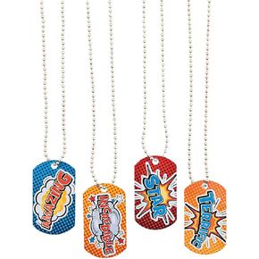 Fun Express Super Hero Dog Tag Necklace - 12 Pieces - Educational And Learning Activities For Kids