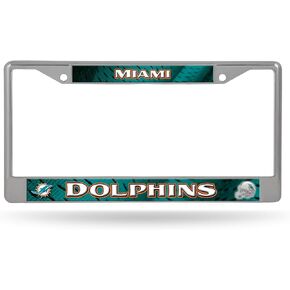 Rico Industries NFL Miami Dolphins 12" x 6" Silver Chrome Frame 12" x 6" Chrome Frame - Car/Truck/SUV Automobile Accessory