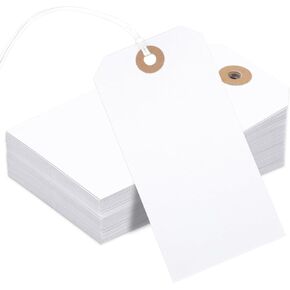150PCS Blank Shipping Tags, 4 3/4 x 2 3/8 inches Manila Label Tags with String Attached Reinforced Hole Writable Large Marking Hang Tags with Wire(Brown)